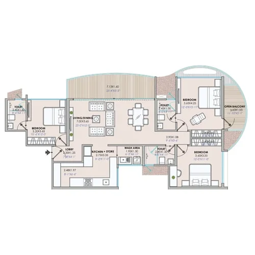 Ember Crest Wakad 3 BHK Floor Plan Image